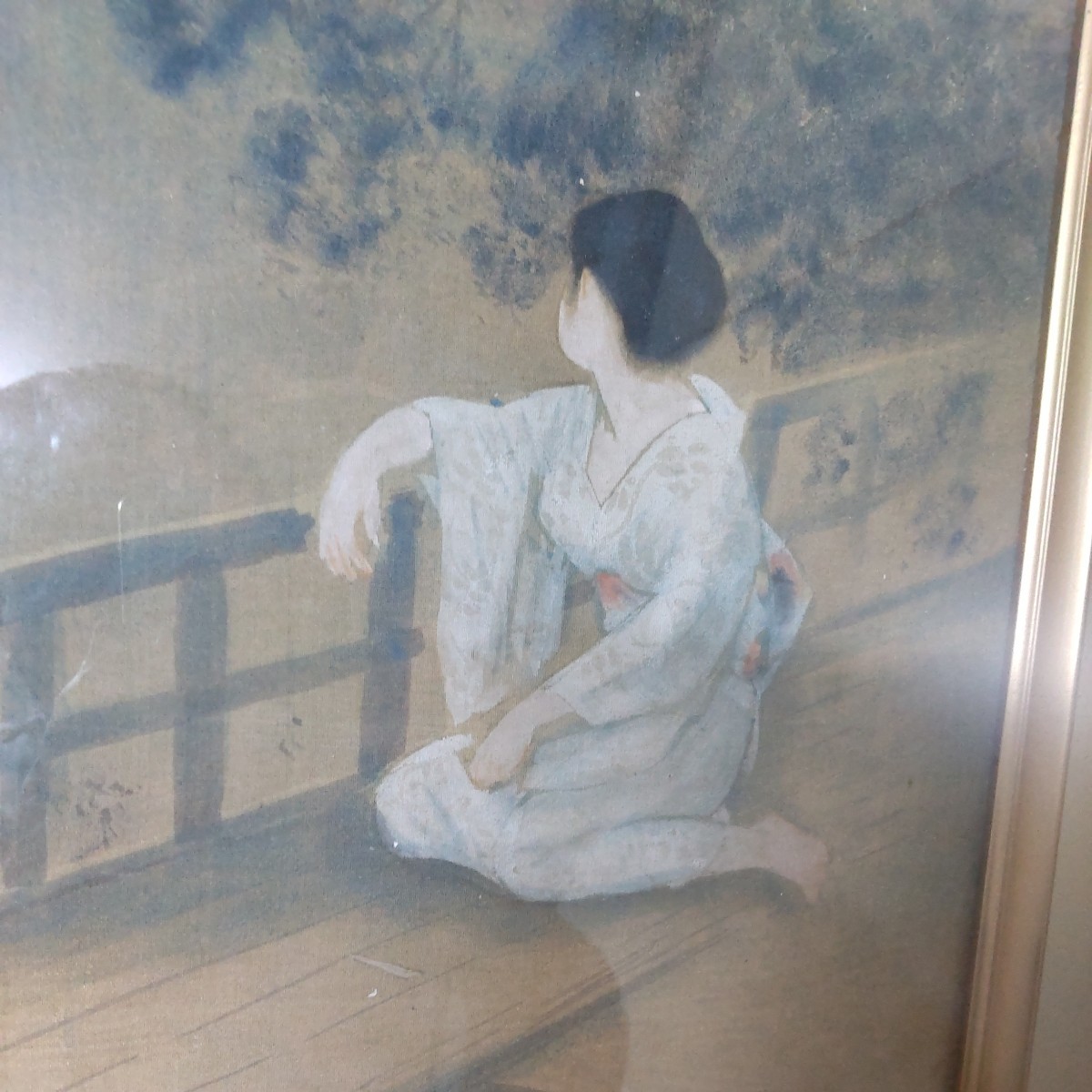 本物　古谷一晁 画伯 宵街月。色紙サイズ約28×25センチ_画像7