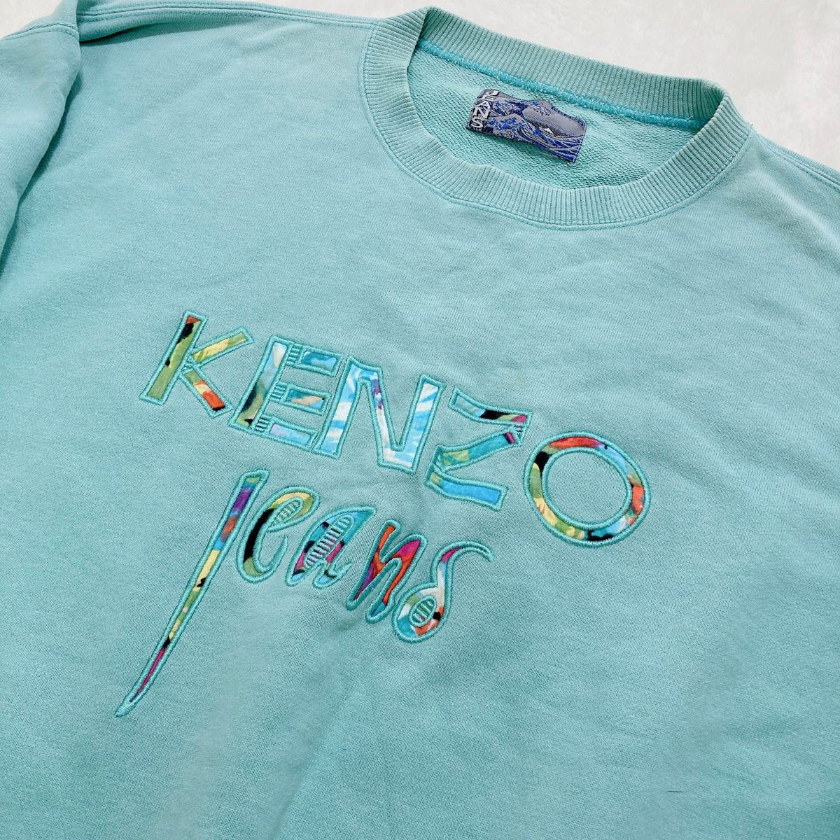 KENZO JEANS ケンゾー 北斎タグ メンズ トレーナー 緑 刺繍 スウェットトレーナー