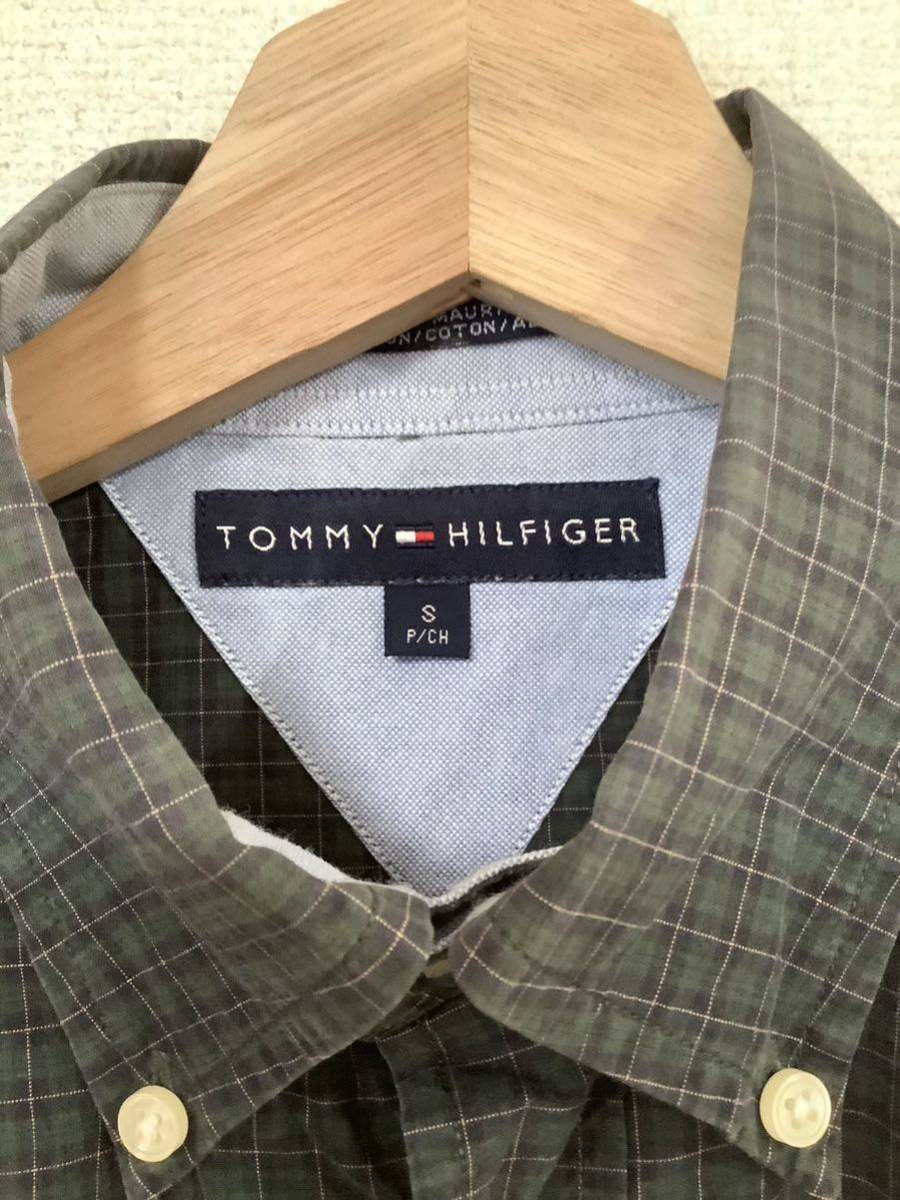 TOMMYHILFIGER トミーヒルフィガー　3点留め　ボタンダウンシャツ　長袖シャツ　チェック柄　ダークグリーン　古着　メンズ_画像3