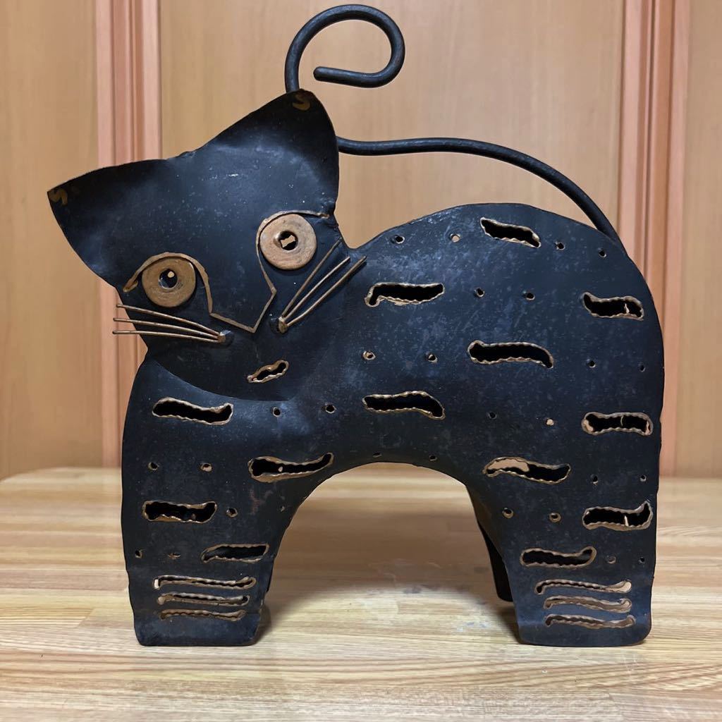 古鉄　黒猫　燭台　検　灯火器　行灯皿　灯明皿　キャンドルスタンド　アールデコ　大正ロマン　モダンガール　竹久夢二　中原淳一　人形_画像1