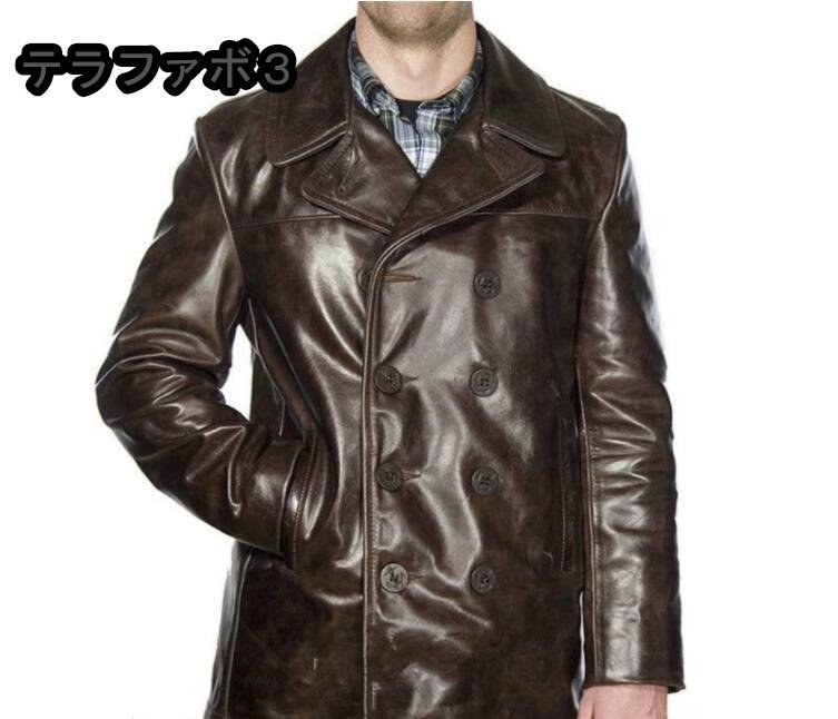 アメカジ レザージャケット 上品　本革 牛革　暖かい中綿　ライダースジャケット メンズコート　革ジャン S～4XL　ブラウン_画像8