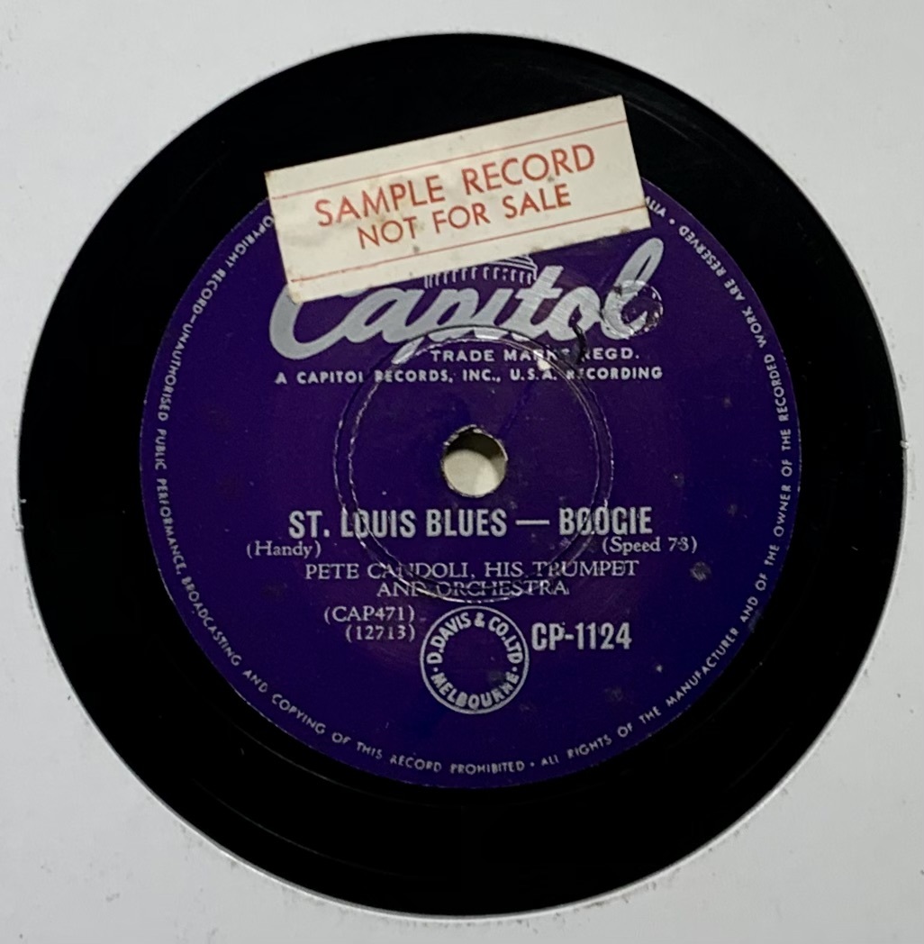 PETE CANDOLI,HIS TRUMPET AND ORCHESTRA/ST.LOUIS BLUES/THE BIG TOP/ (Capitol CP-1124) SP запись 78 RPM (.)