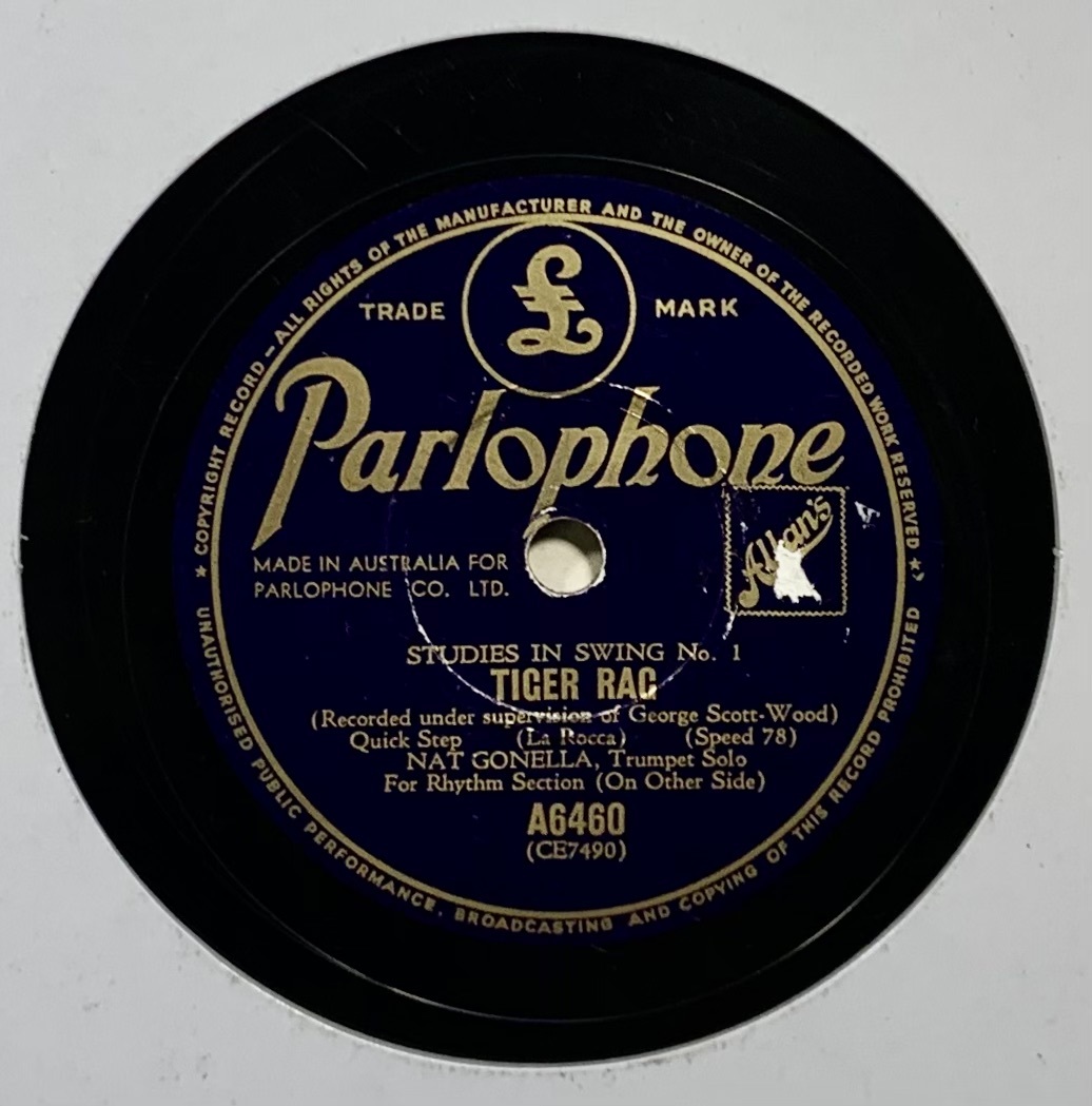 NAT GONELLA /TIGER RAG/TIGER RAG (RHYTHM SECTION) / (PARLOPHONE A6460) SP запись 78 RPM (.)