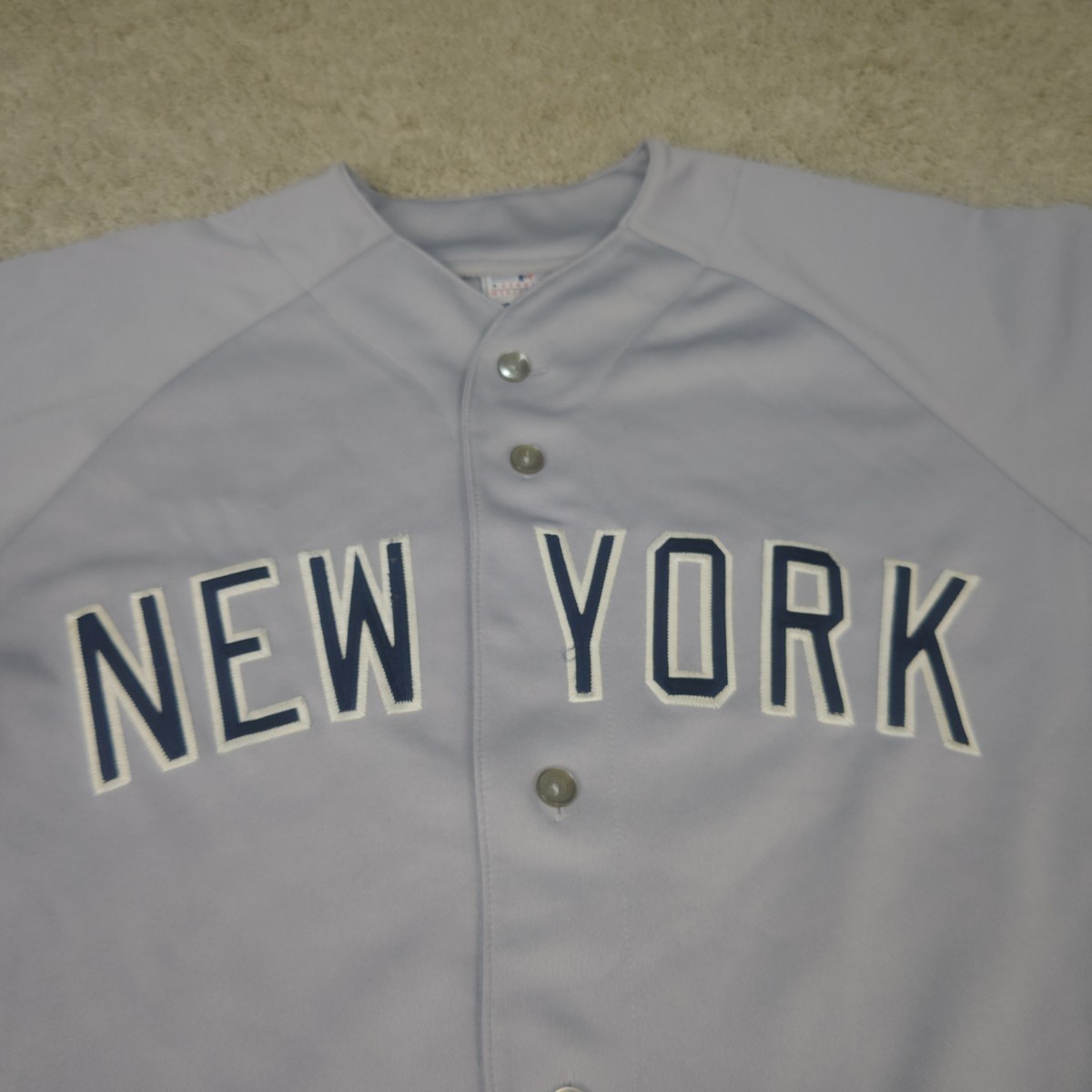 Majestic マジェスティック ニューヨークヤンキース レプリカ ユニフォーム ベースボールシャツ Lサイズ グレー×ネイビー メジャーリーグ_画像2