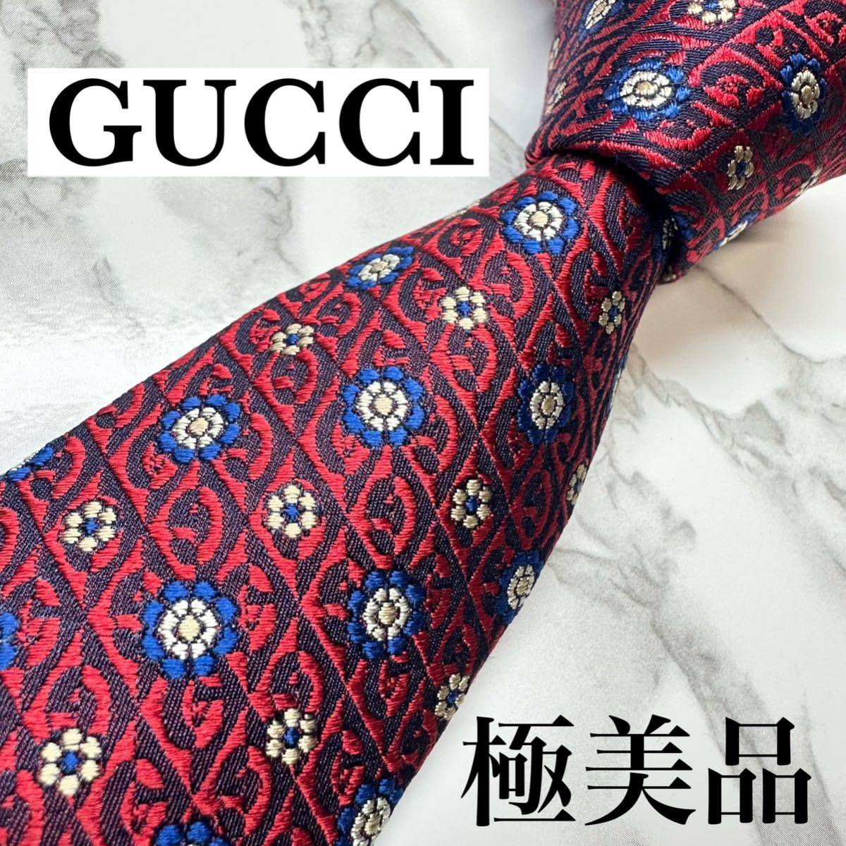 GUCCI ネクタイ 現行 極美品 GG柄 シマ シェリーライン 青系 濃紺色-