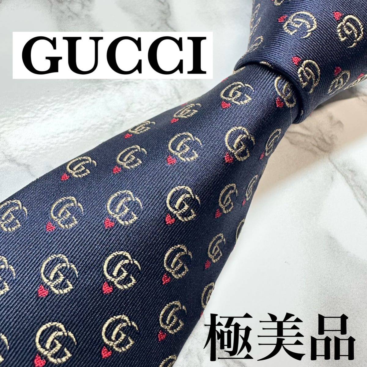 極美品 現行タグ 激レア GUCCI ネクタイ シルク100% マーモントG GG