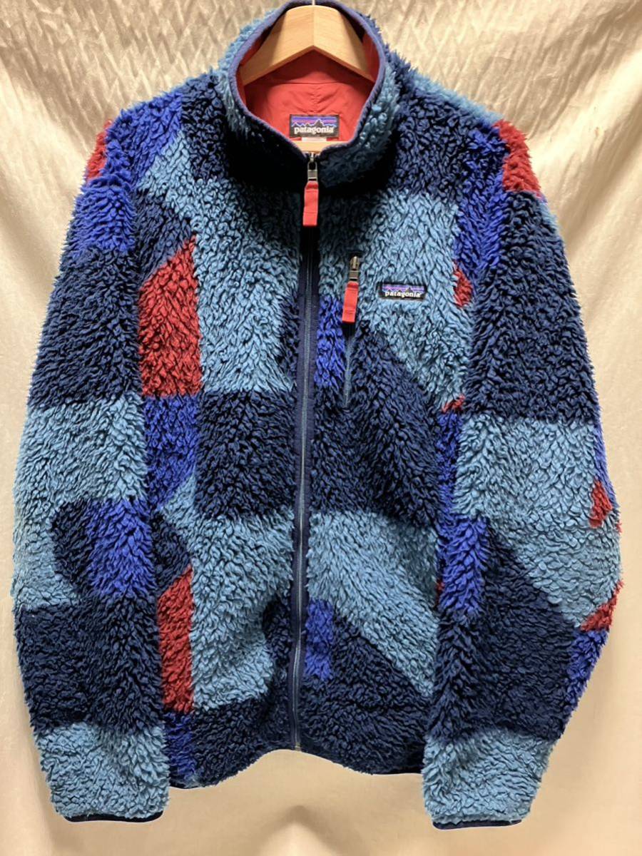 Patagonia classic retro xl digan xl pile sweep scinch fleece racket surf fa14 crazy color multi color patchwork