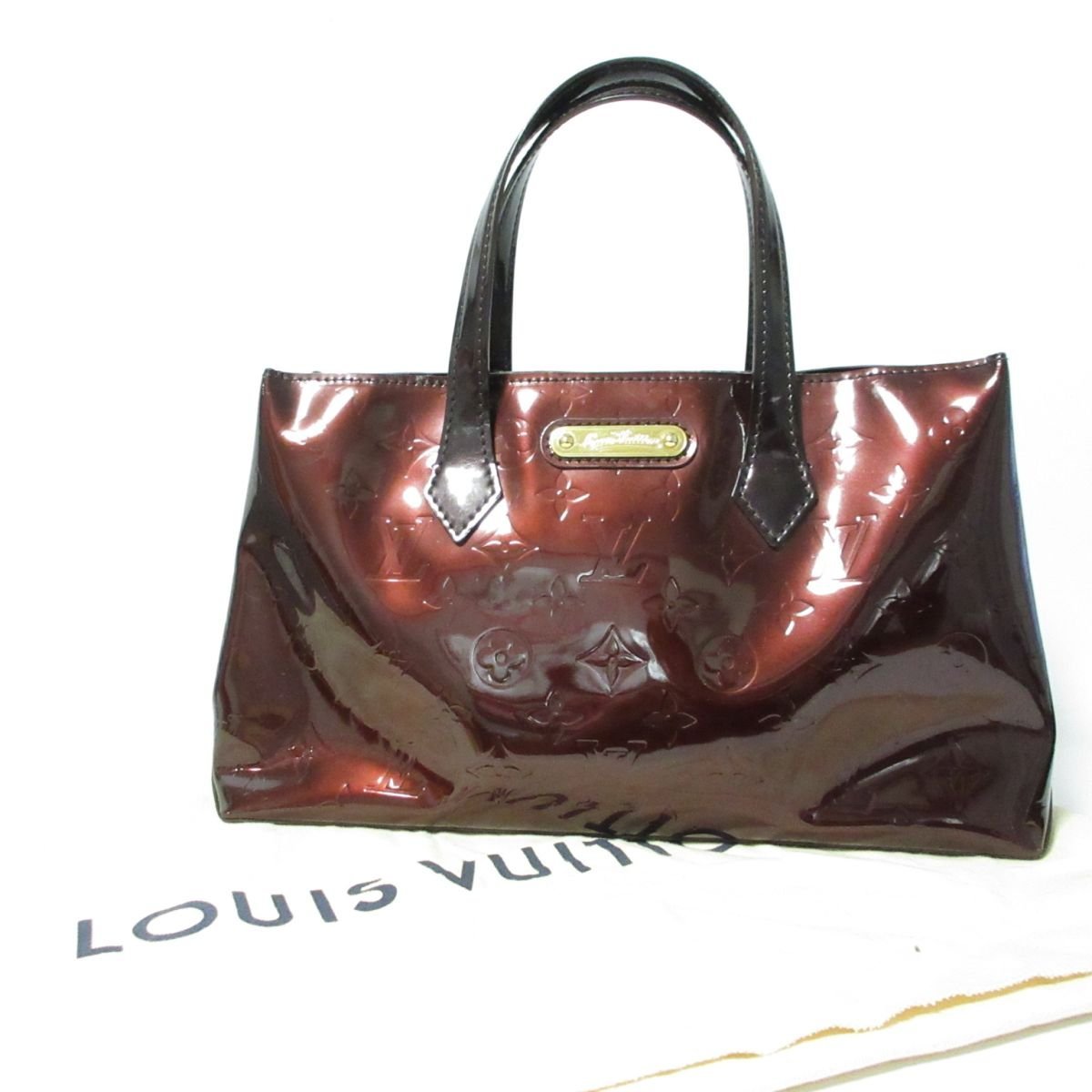 美品 LOUIS VUITTON ルイヴィトン パテントレザー モノグラム柄 ヴェルニ ウィルシャー PM ハンドバッグ M93641 アマラント_画像1