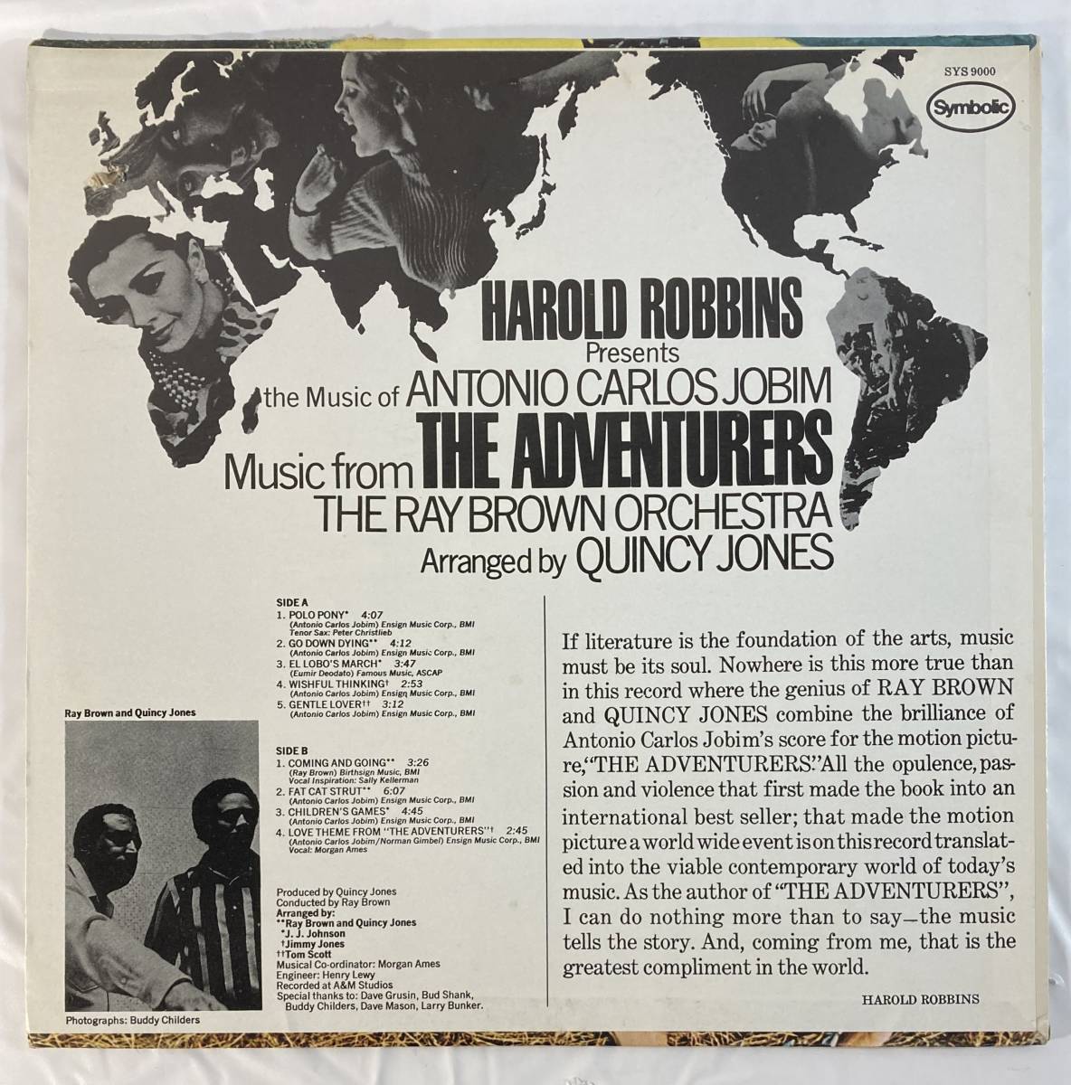 Antonio Carlos Jobim, The Ray Brown Orchestra* Arranged By Quincy Jones adventure person (1970) rice record LP Symbolic SYS 9000 STEREO Cutout