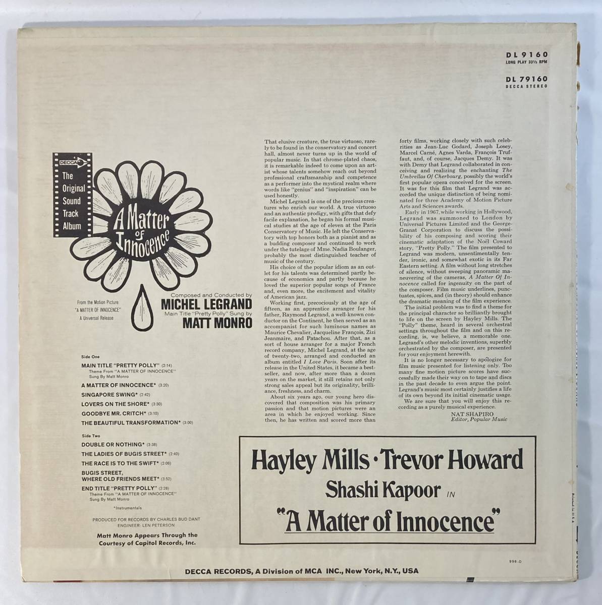 A Matter of Innocence (1967) Michel * legrand rice record LP DECCA DL 79160 STEREO