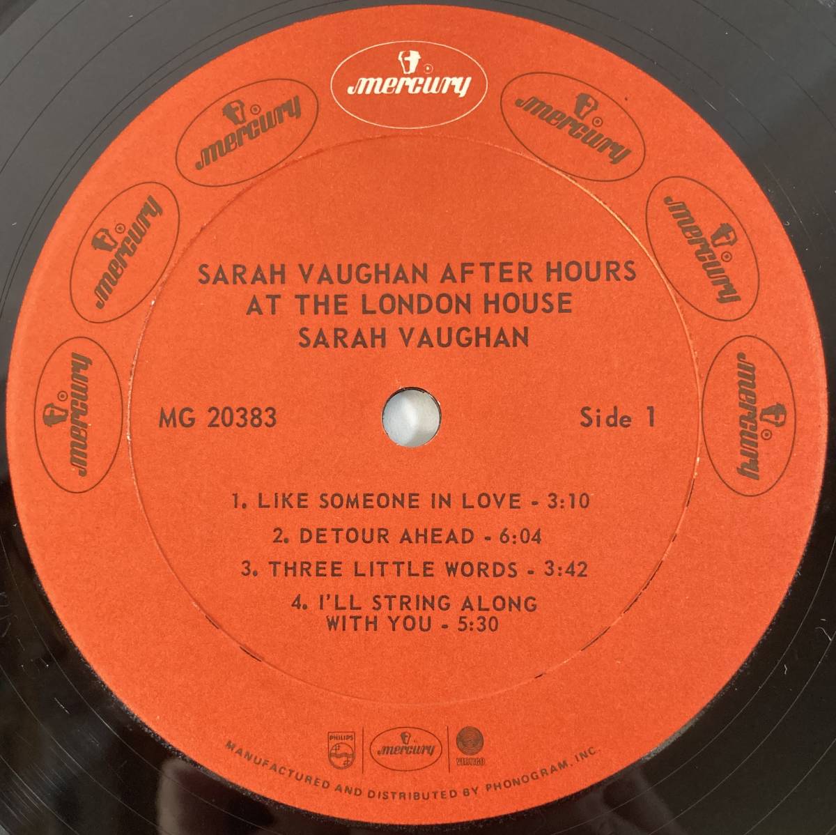 サラ・ヴォーン (Sarah Vaughan) / After Hours At The London House 米盤LP Mercury MG-20383の画像4