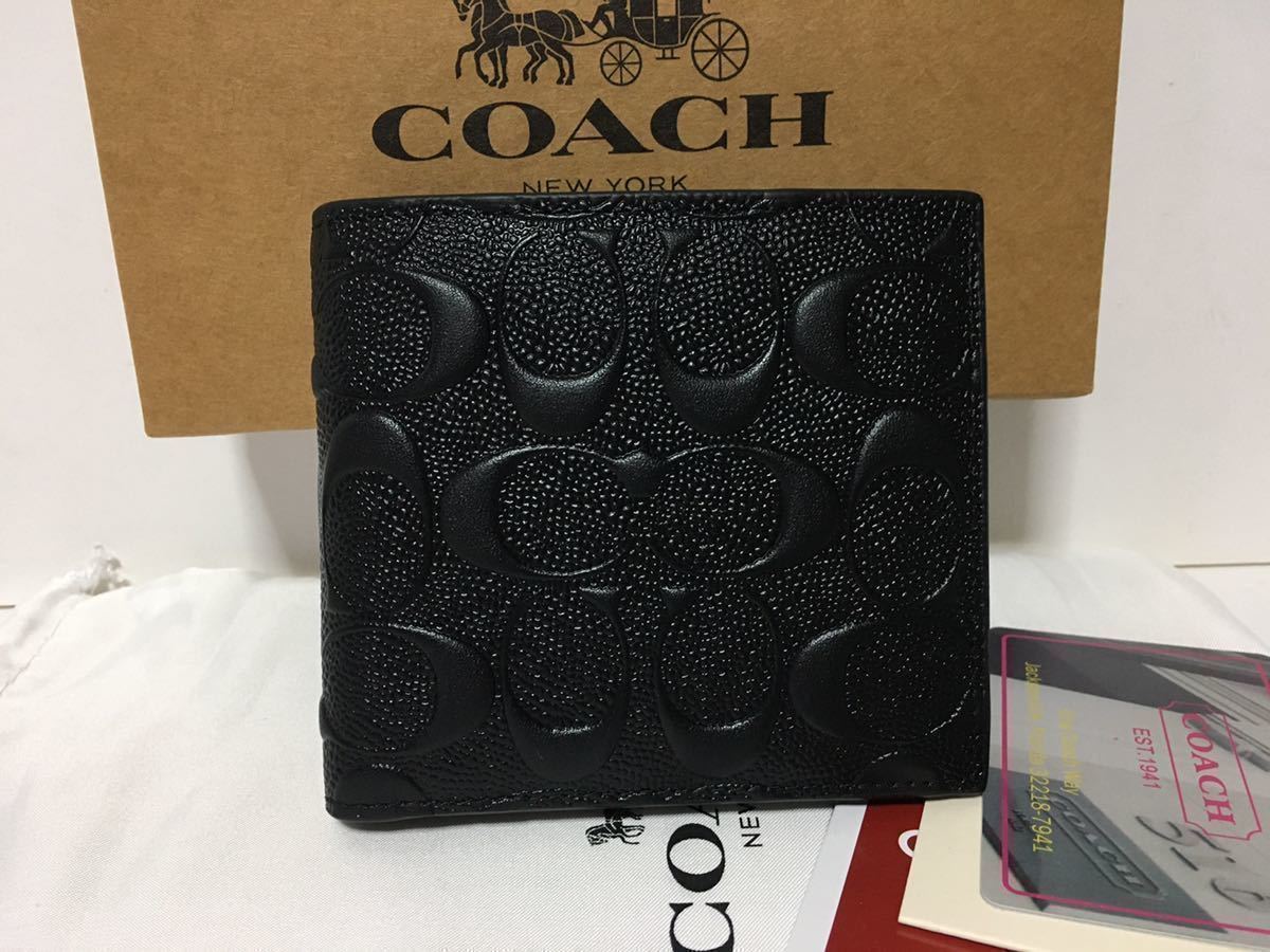 【未使用・送料無料】COACH 財布★二つ折り　コンパクト★コーチ　黒　F75363 新品