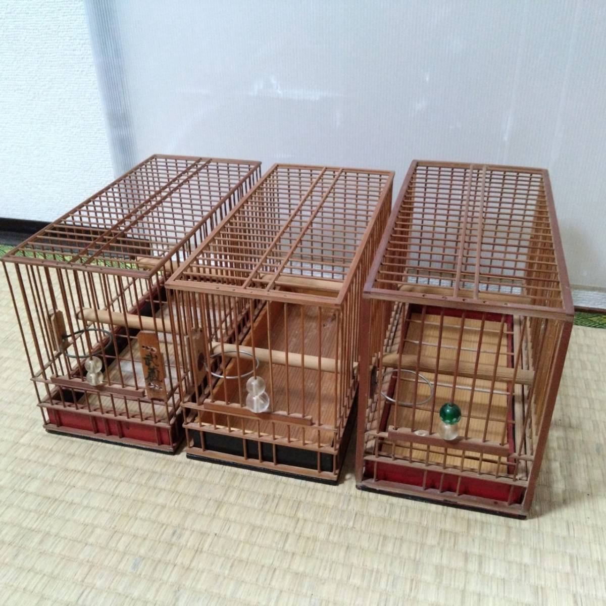 竹籠 鳥籠 手作り メジロ籠 アンティーク 鳥かご6個 ケース(木工、竹