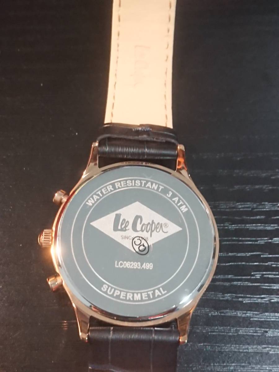 【腕時計】Lee Cooper リークーパー 腕時計 メンズ ブランド クロノグラフ 本革ベルト ネイビー ゴールド　保護フィルム付き　新品未使用