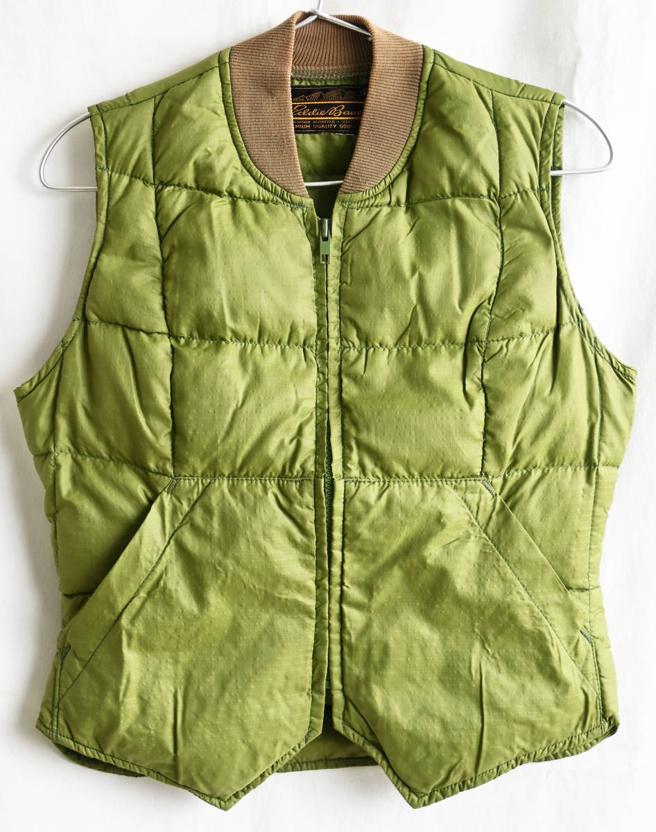 即決【70'sヴィンテージ/Eddie Bauer】 downlight canadian vest /ダウンライトカナディアンベスト/32相当/オリーブ/アメリカ製/黒タグ