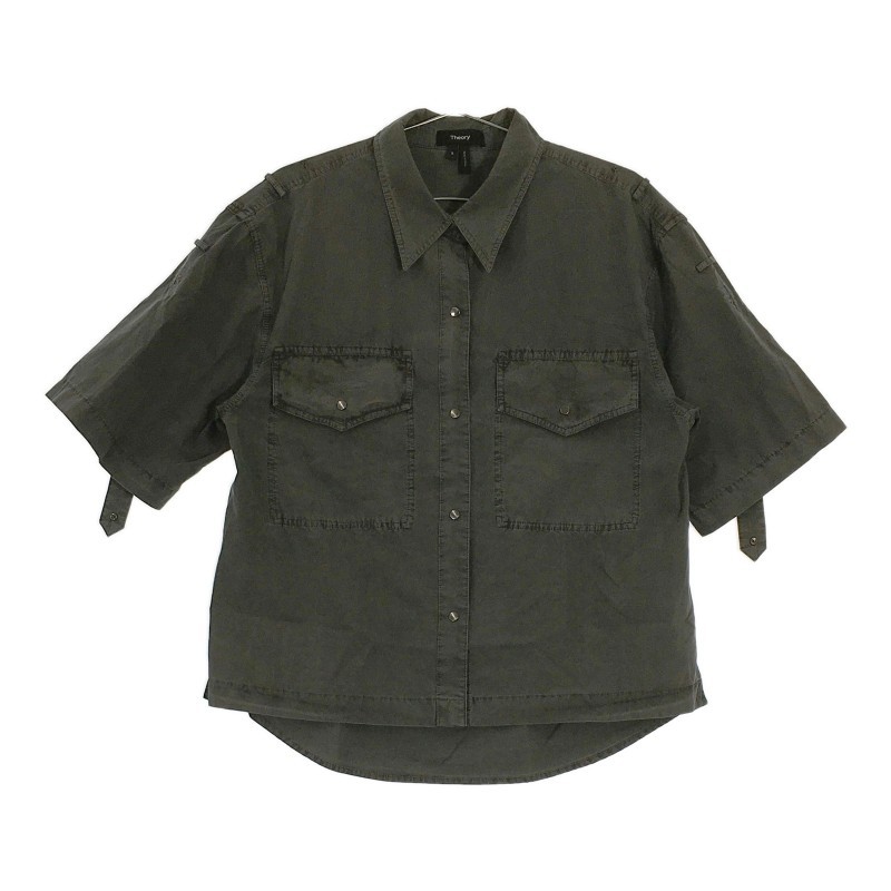 【30685】 theory セオリー 半袖シャツ サイズS グレー シンプル モノトーン かっこいい カジュアル 合わせやすい 胸ポケット メンズ
