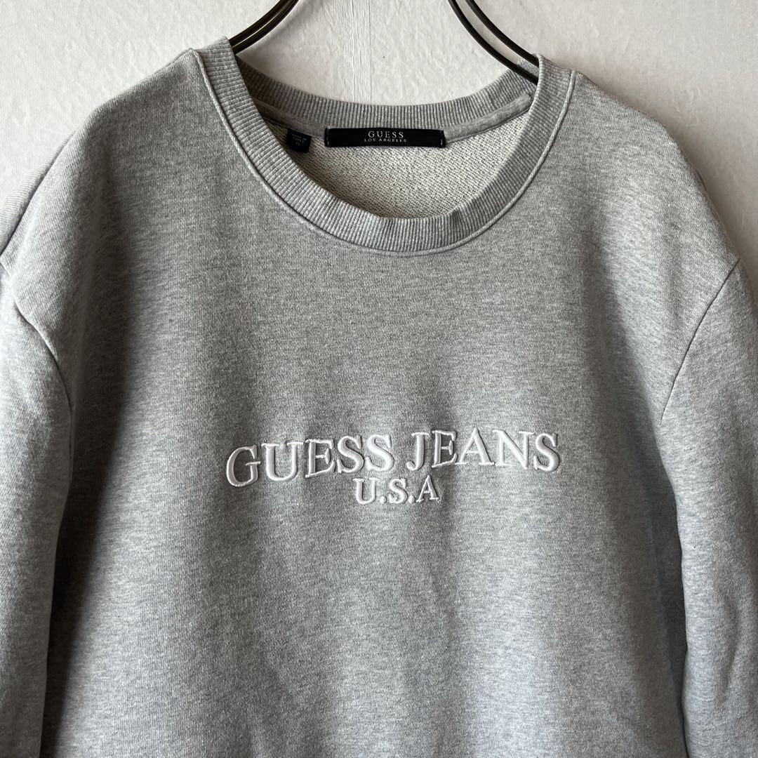 古着 GUESS ゲス スウェット プルオーバー 刺繍ロゴ グレー XL 裏毛