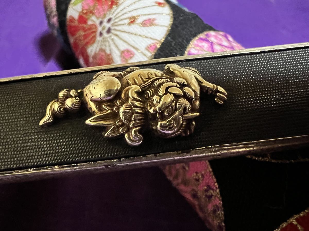 江戸時代 後藤系 金無垢? 金色絵?獅子図小柄袋小刀(日本刀脇差短刀