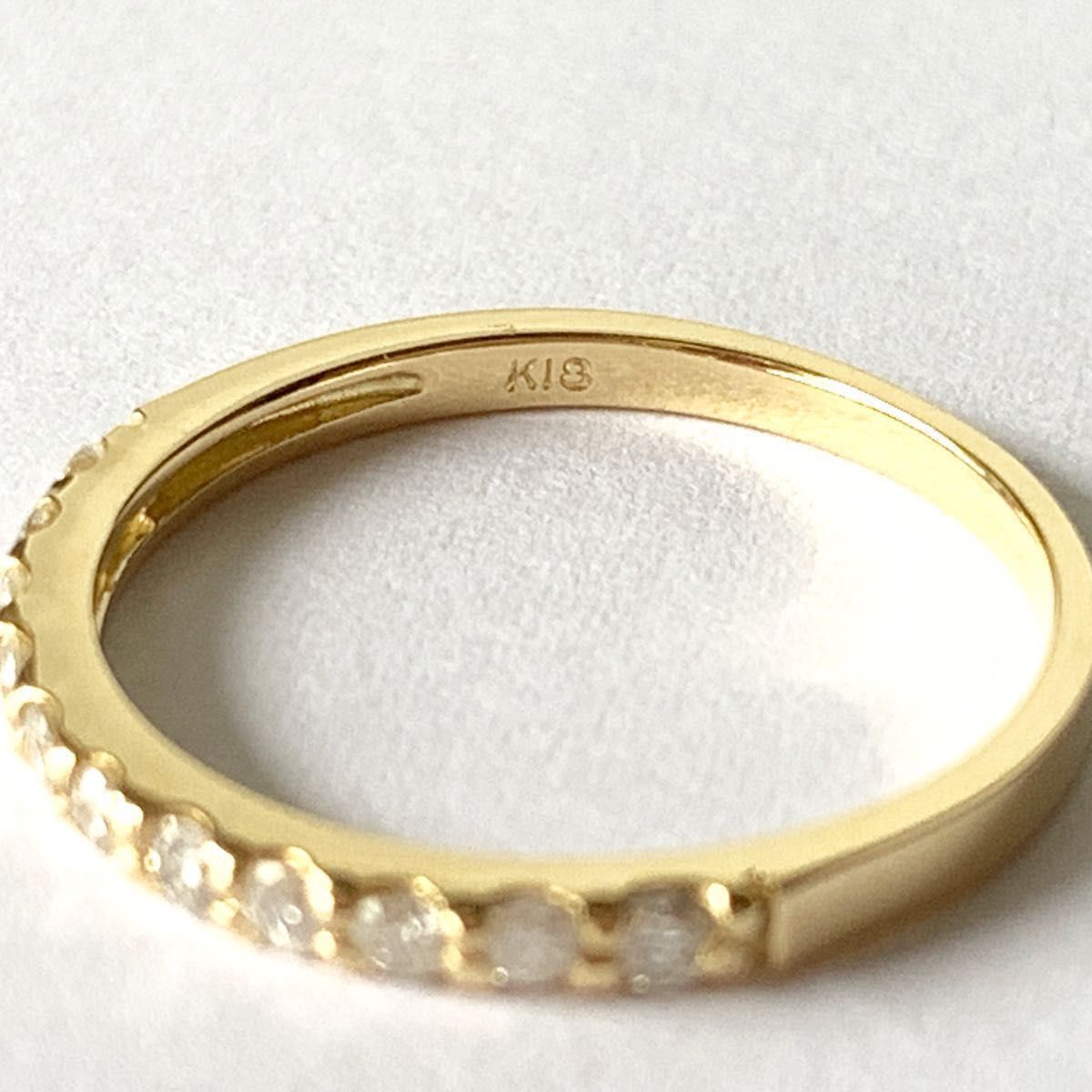 化粧箱付 【0 22ct】18金 ハーフエタニティリング 9号 天然