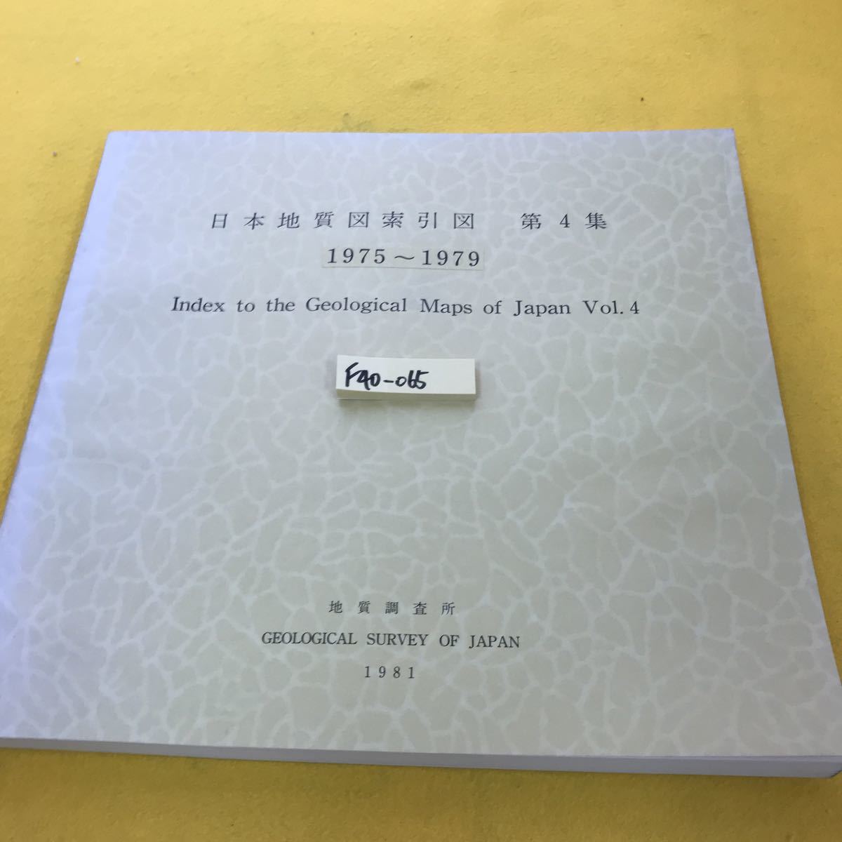 F40-65 日本地質図索引図 第4集 1975~1979 地質調査所 1981