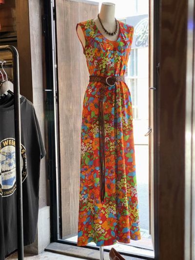 playful color flower print sleeveless long dress〈sd230620〉