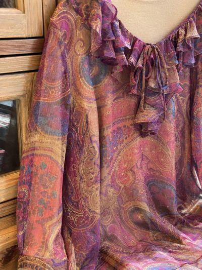 Mサイズ Ralph Lauren paisley sheer ruffle blouse( st230183 )