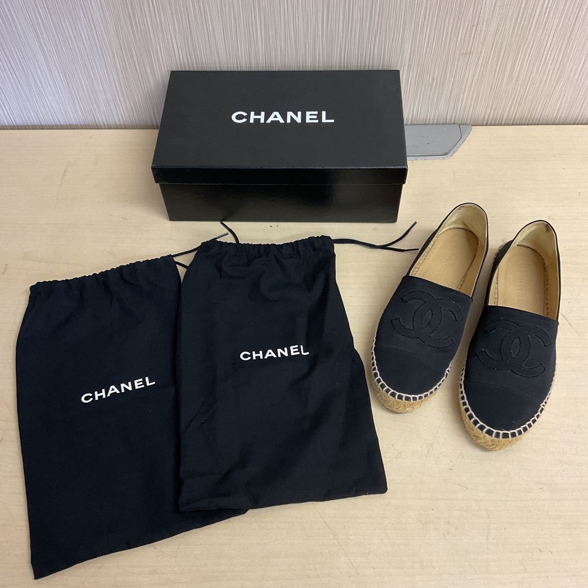 営SAE14-80 シャネル CHANEL エスパドリーユ フラットシューズ 靴