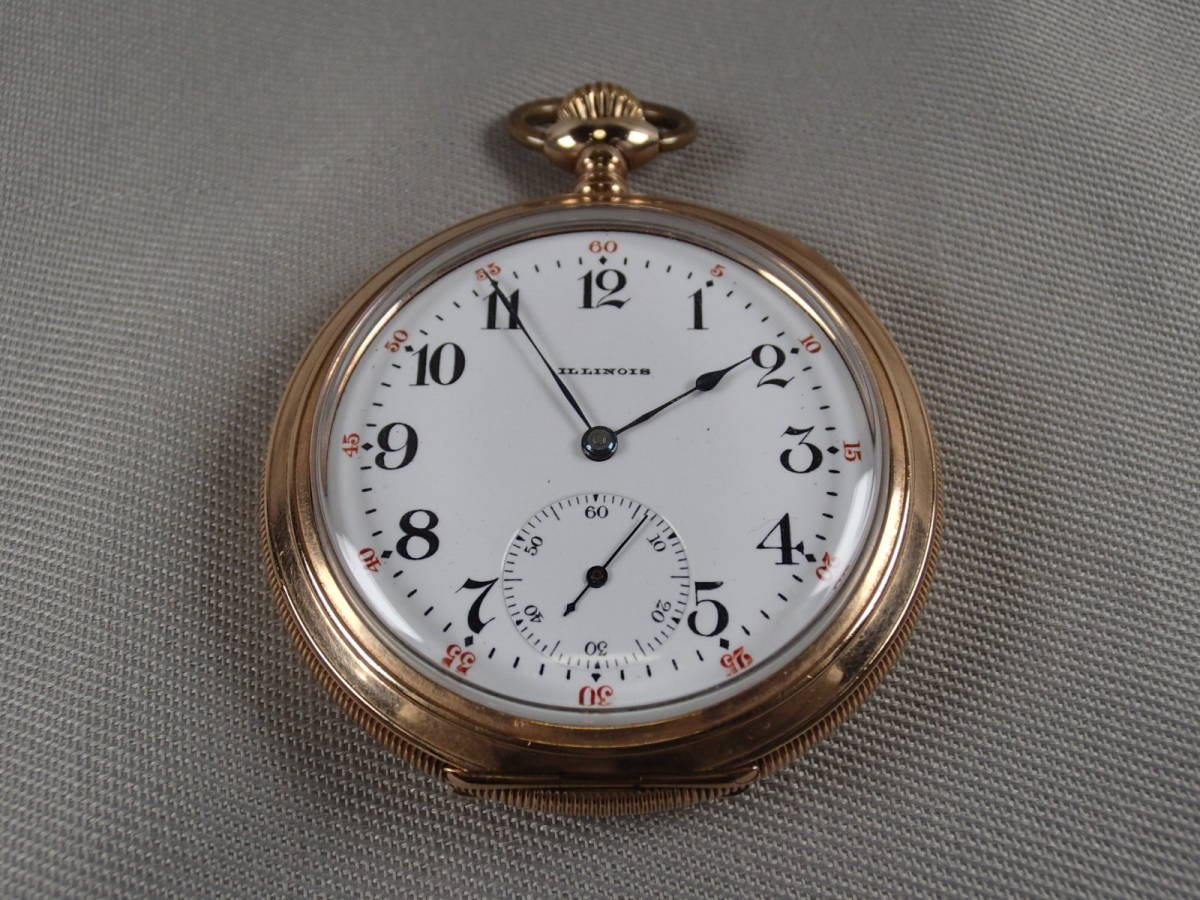 稼働品》1910年 ILLINOIS(イリノイ)17石・機械式懐中時計・金張り