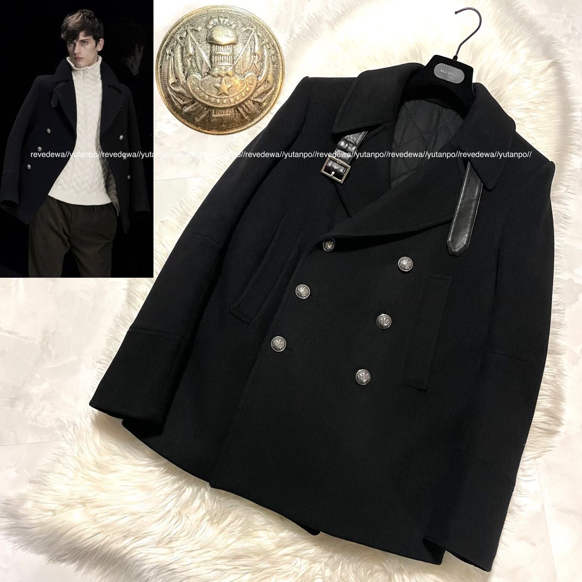 本物 美品 コレクションモデル バルマンオム レザーベルト付き Pコート