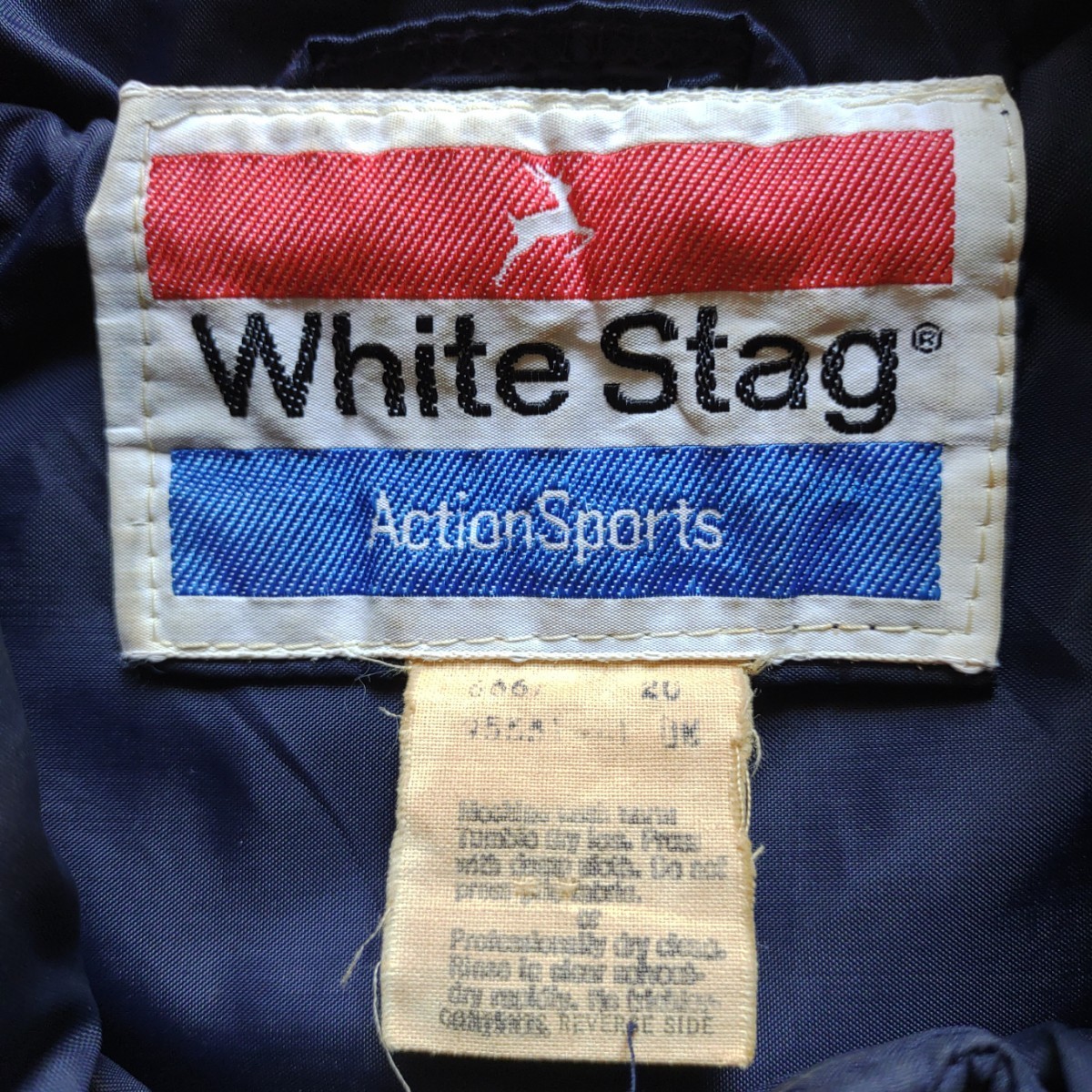 70S ホワイトスタッグ WHITE STAG ナイロンジャケット ワッペン付 中綿 ネイビー レッド ジップアップJKT