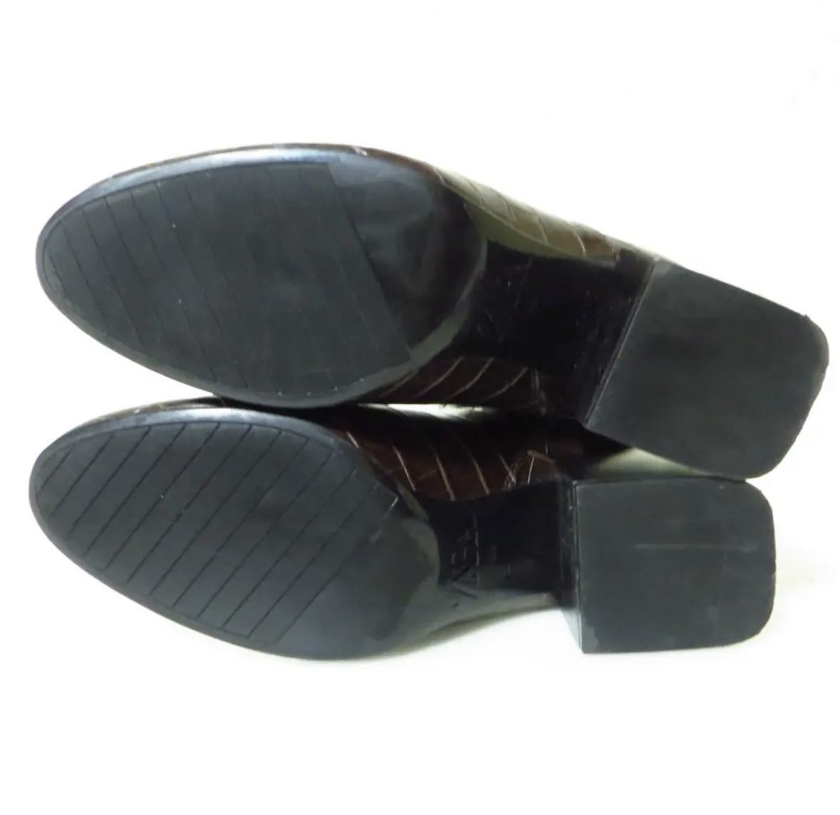 [ одежда ]* прекрасный товар * ZARA Zara черный ko type вдавлено . коричневый n ключ каблук ботинки 25.5. боковой Zip Brown женский модный обувь обувь 