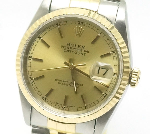 中古 美品 ROLEX ロレックス デイトジャスト イエロー ゴールド コンビ メンズ 腕時計 自動巻 16233 W番_画像1