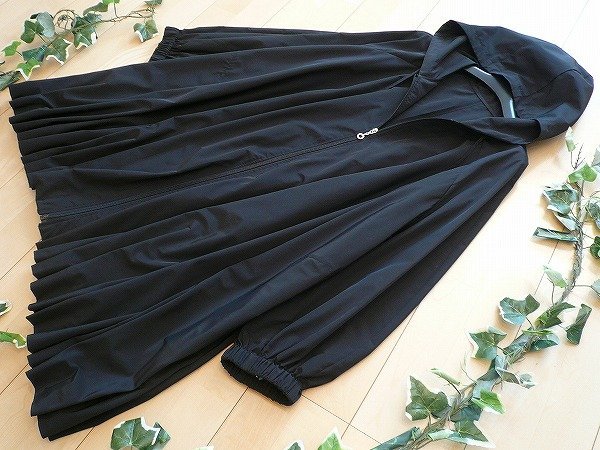 【新品】7990【ML】上質 高級 裾タックドレープ パーカー 春コート 黒 長袖 華やか おしゃれ 40代 50代 60代