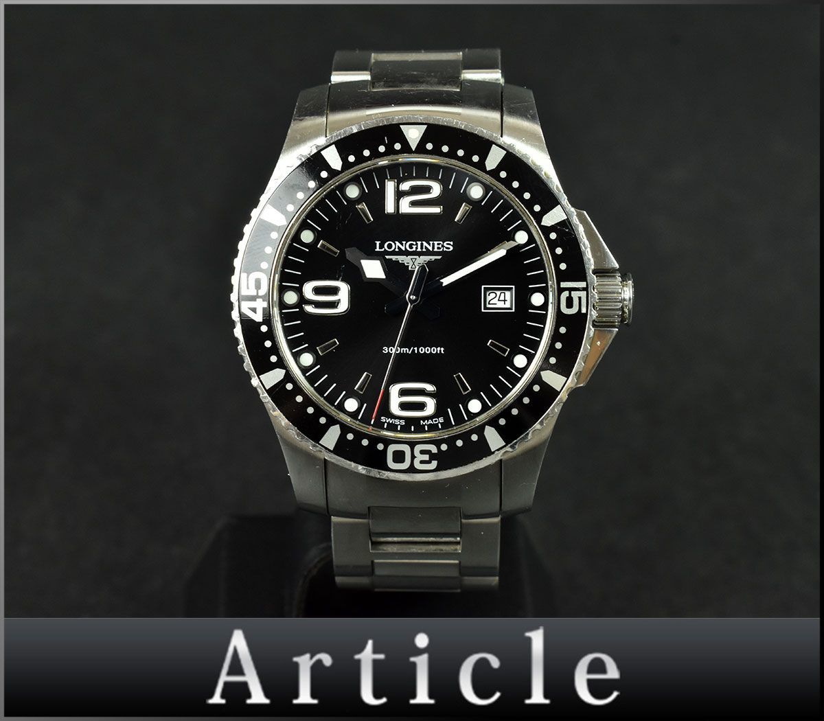 珍しい ブラック SS デイト L3.640.4 クォーツ 腕時計 ハイドロコン