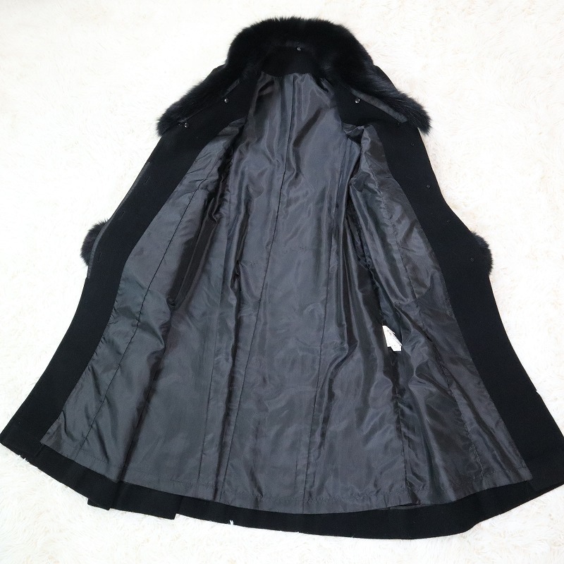 美品 高級品 Tainer ruttsu ティナールーツ アンゴラ100％ ロングコート フォックスファー ブラック 黒 レディース Aライン サイズ11 L相当_画像5