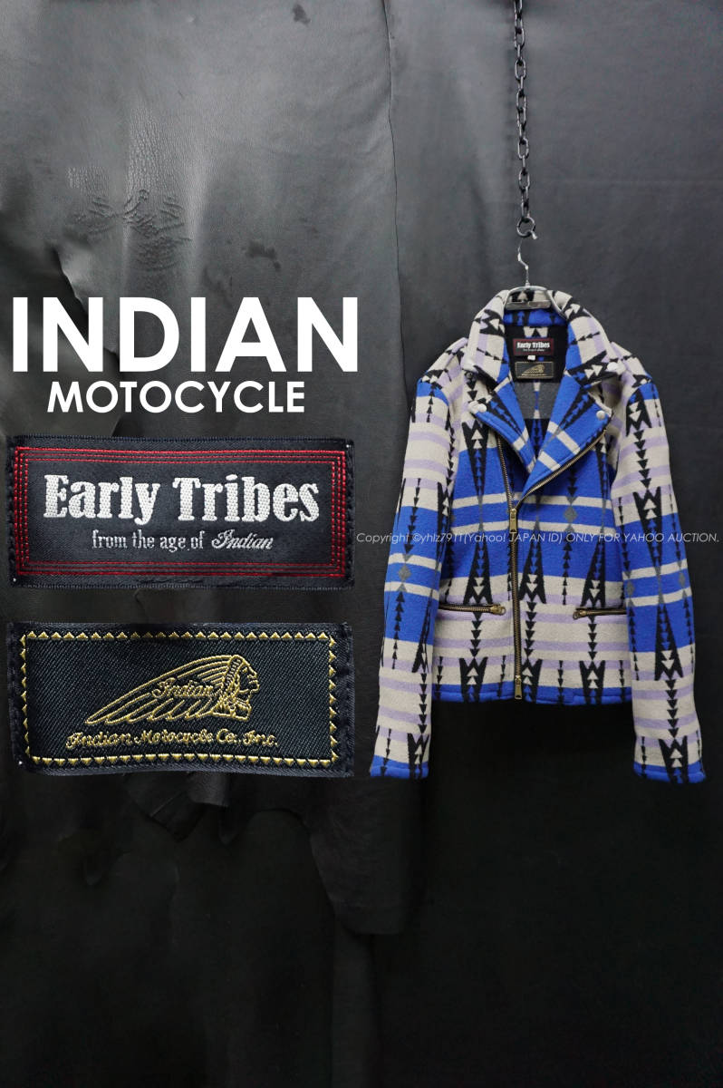 Indian EARLY TRIBES ネイティブ柄ダブルライダースジャケット L ウールブランケット インディアン モトサイクル モーターサイクル チマヨ_画像1