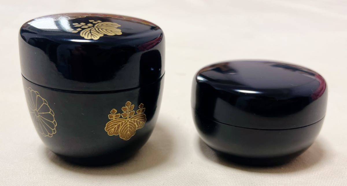 黒塗　菊桐蒔絵　なつめ棗　茶入＆平丸香合　お香入れ　茶道具2点