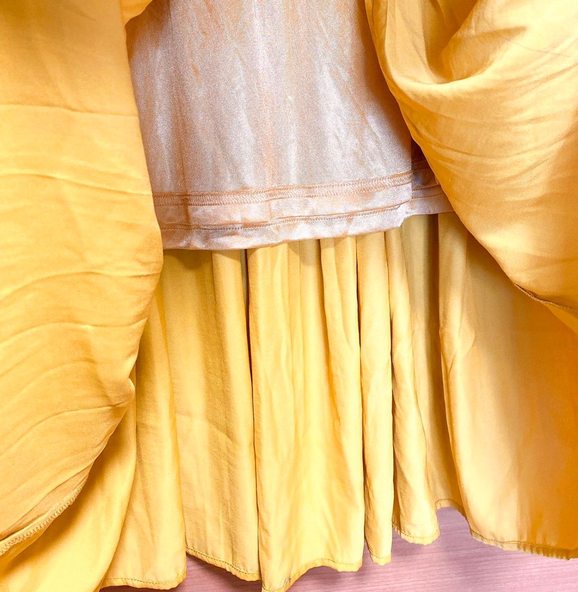 ロングスカート スカート 黄色 イエロー ギャザー ゴム レディース フレアスカート プリーツスカート 可愛い ボトムス M