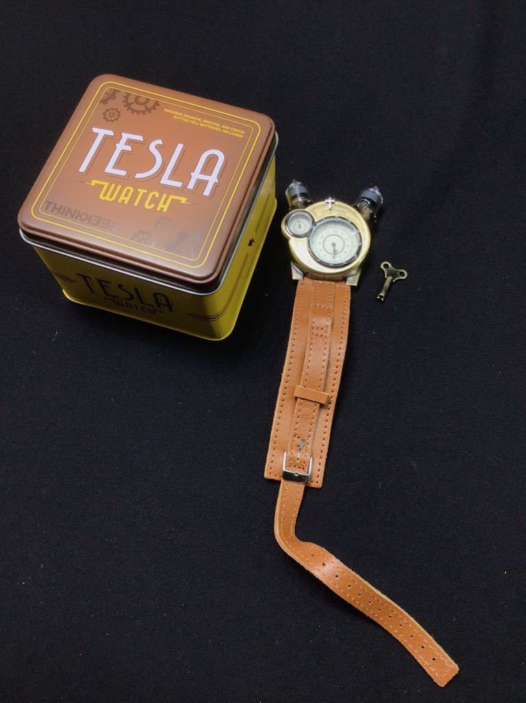 S6264【TESLA WATCH】テスラウォッチ スチームパンク メンズ腕時計 レトロアンティーク 真空管LEDランプ ユニーク腕時計