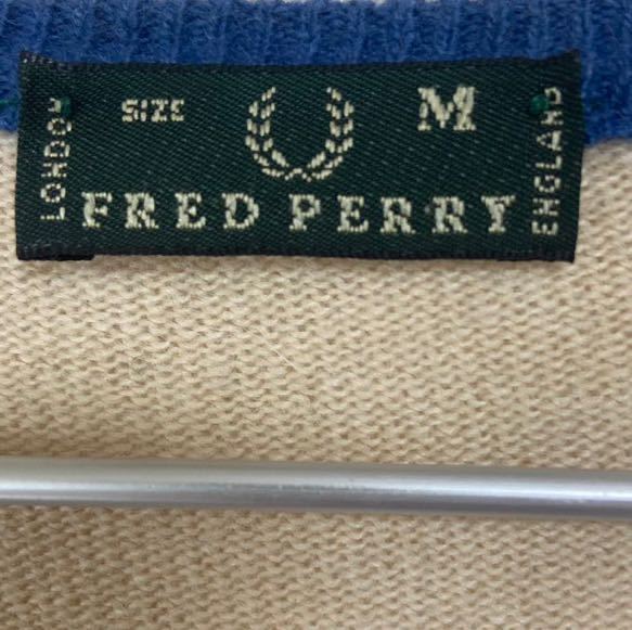  free shipping * FRED PERRY Italy made thousand bird ..V neck knitted Fred Perry M