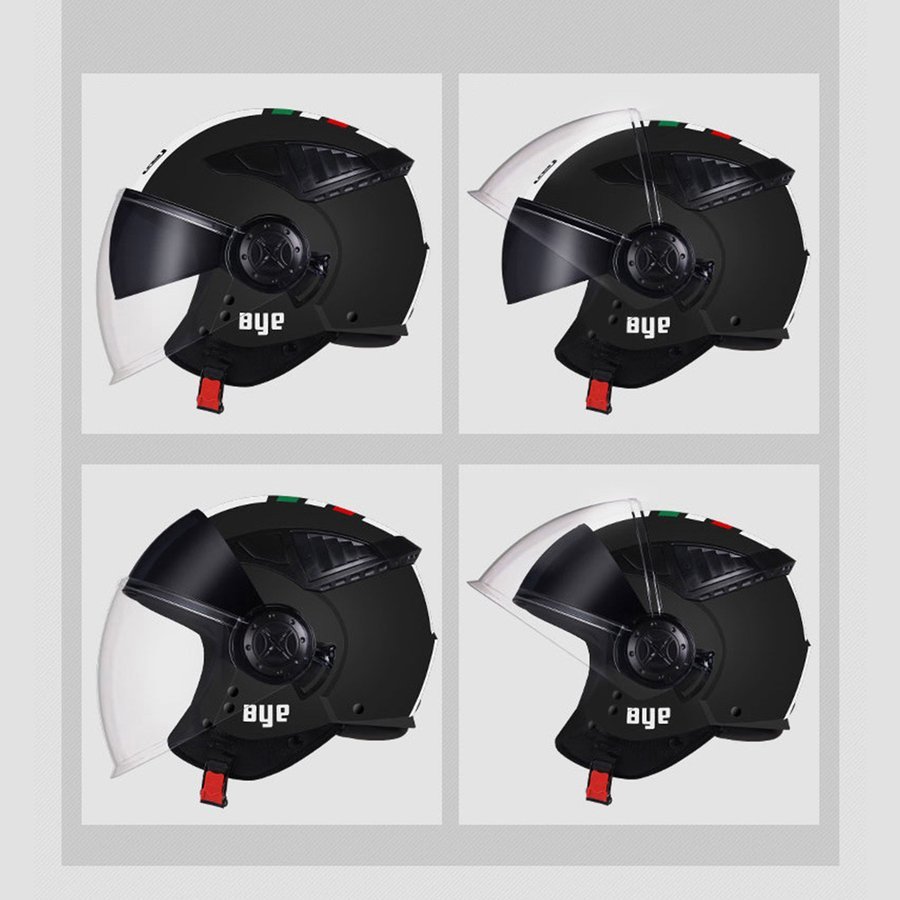 バイクヘルメットジェットジェットヘルメット サイズ55-60CMメンズ レディース ハーフヘルメット ダブルシールド艶ブラック_画像3