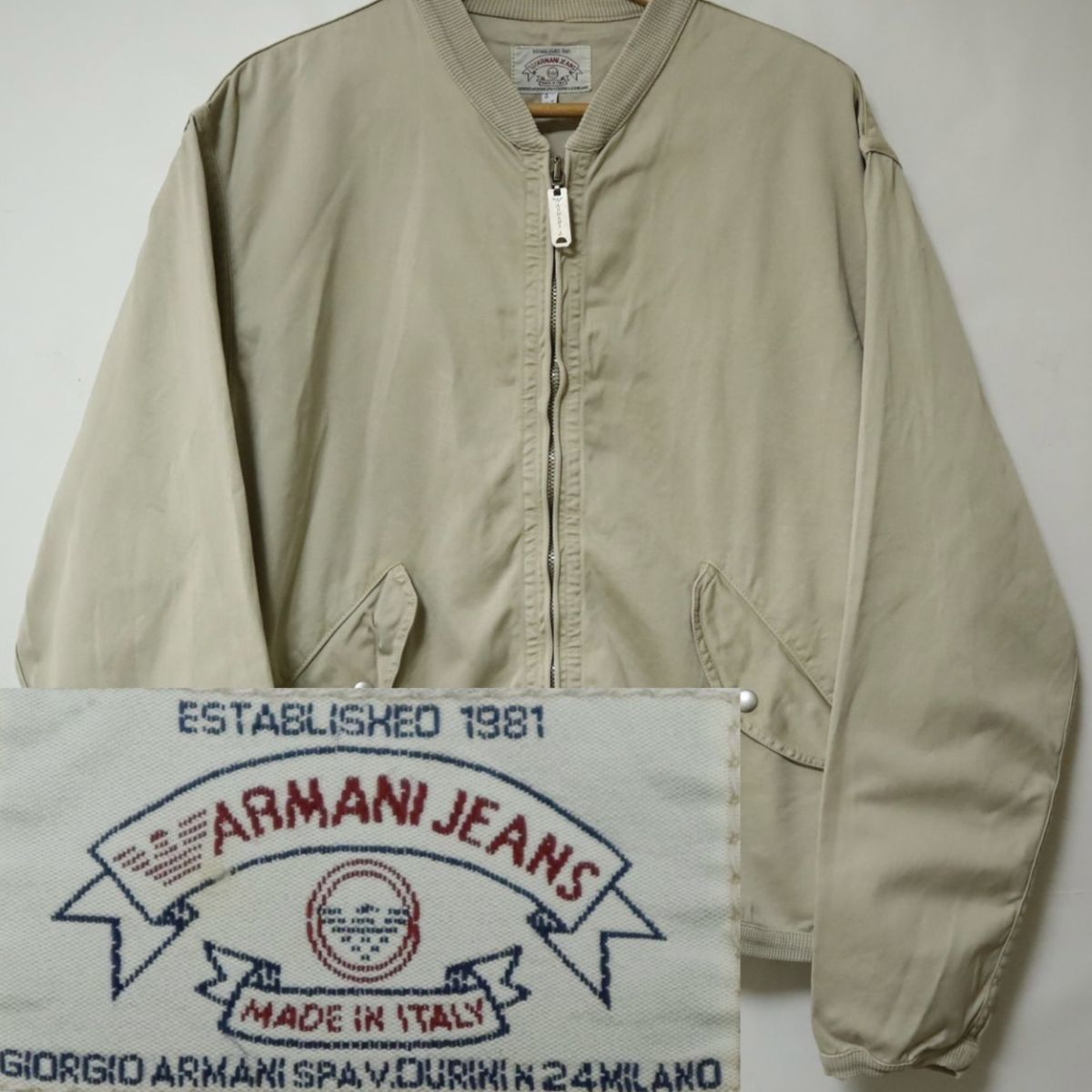 90s ARMANI JEANS MADE IN ITALY ビンテージ アルマーニ ジーンズ コットン ジップ ブルゾン ジャケット サイズ 48 イタリア製 // US 32