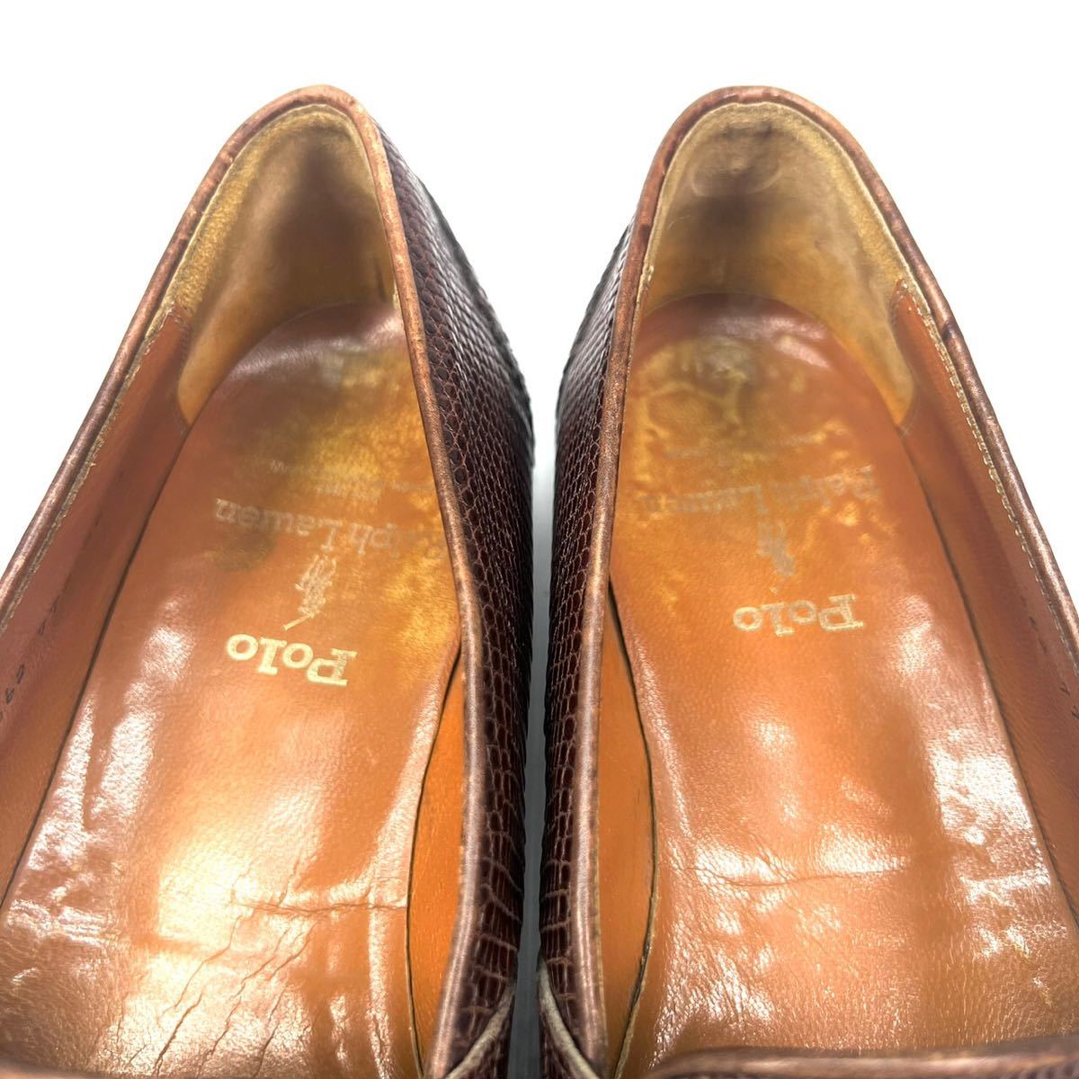 ポロラルフローレン ローファー 革靴 リザードレザー ブラウン 24cm