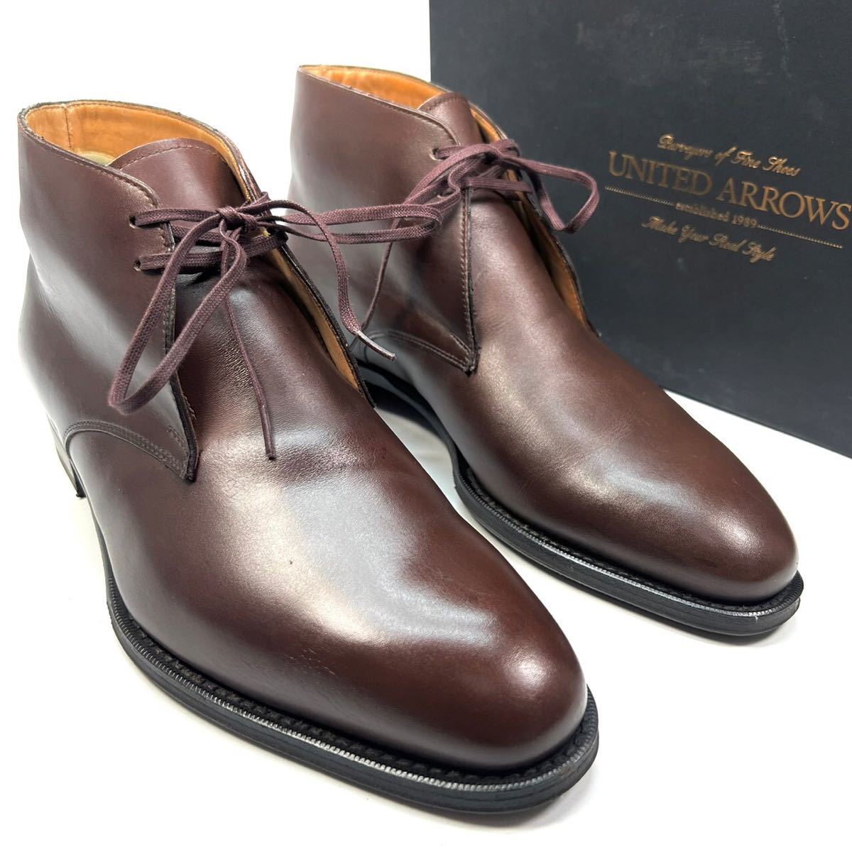 【美品】UNITED ARROWS ユナイテッドアローズ チャッカブーツ 41 1/2 26.5cm メンズ 靴 シューズ ブラウン