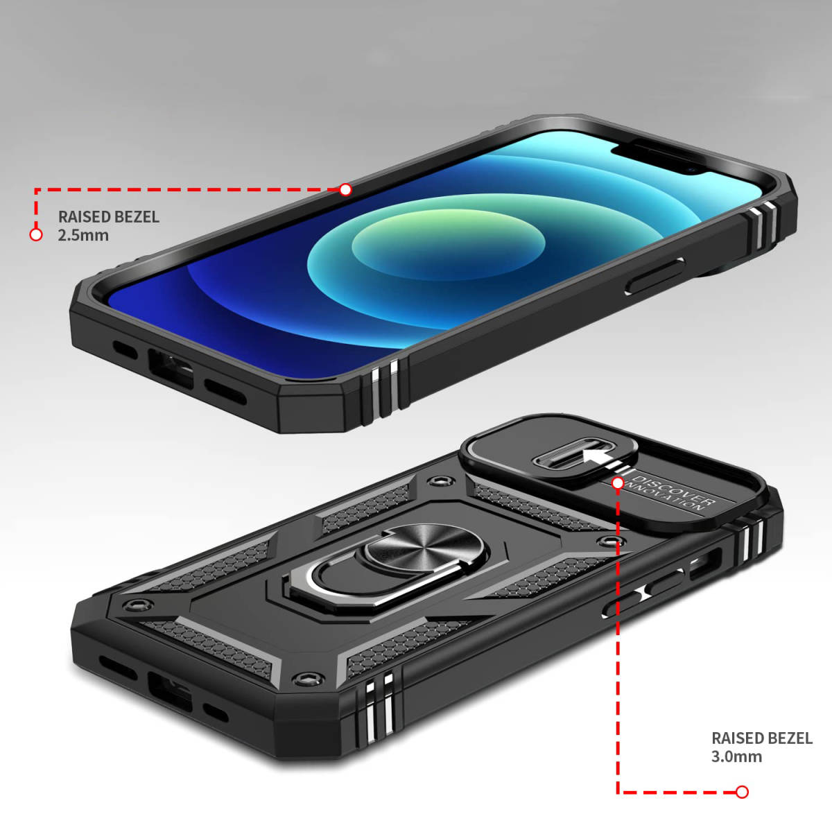 G在庫処分 黒 iPhone 13 mini ケース 本体 カバー 指リング 画面 守る 保護 アイフォン 米軍 衝撃 頑丈 スタンド ホルダー Apple アップルの画像5