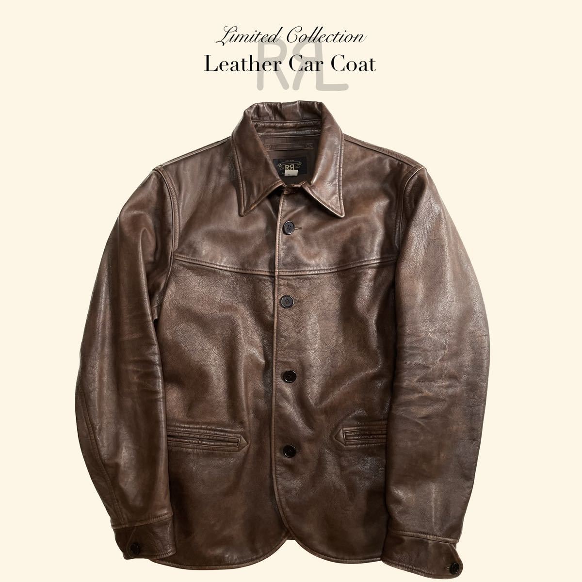 【Limited Collection】RRL “Leather Car Coat” M レザー ジャケット カーコート カウハイド ヴィンテージ Ralph Lauren ブラウン_画像1