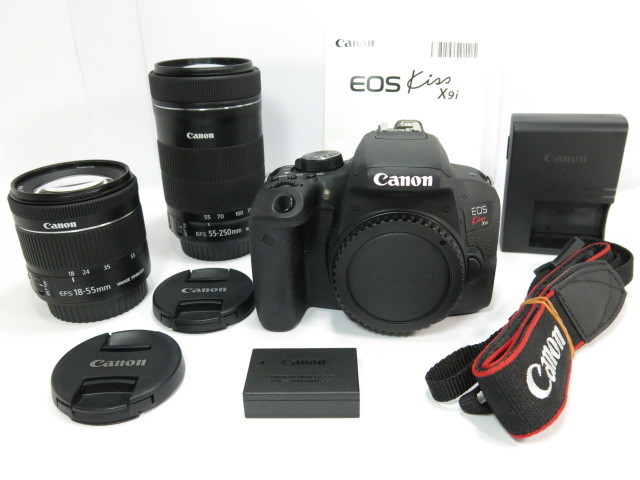 【 美品 】Canon EOS Kiss X9i EF-S18-55IS STM EF-S55-250mmIS STM 純正Wレンズセット キヤノン [管CN1424]