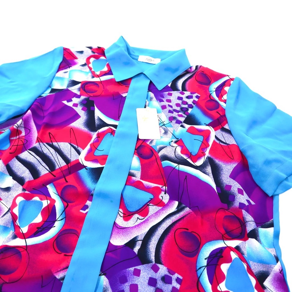 KOLBEH 半袖レトロシャツ 9R ブルー ポリエステル 総柄 日本製 未使用品_画像5