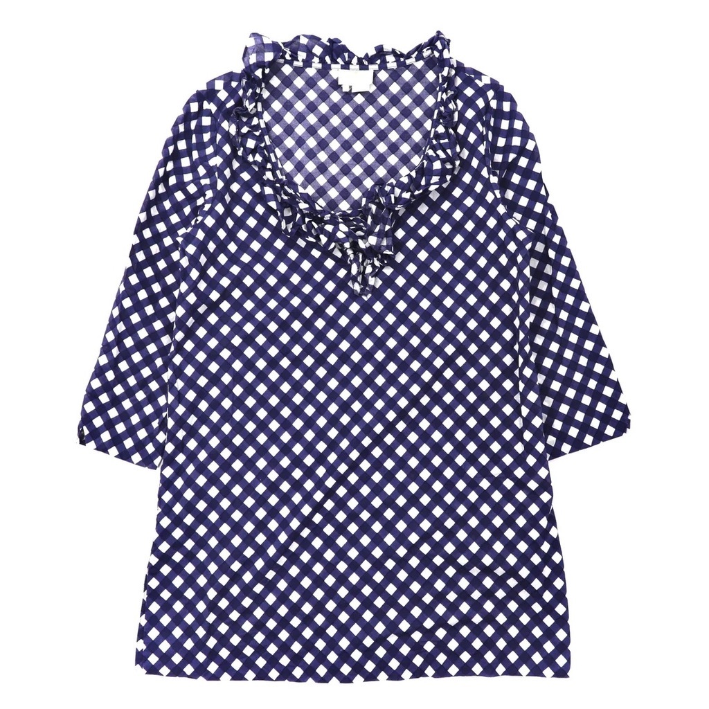 KATE SPADE frill tunic S navy check cotton 