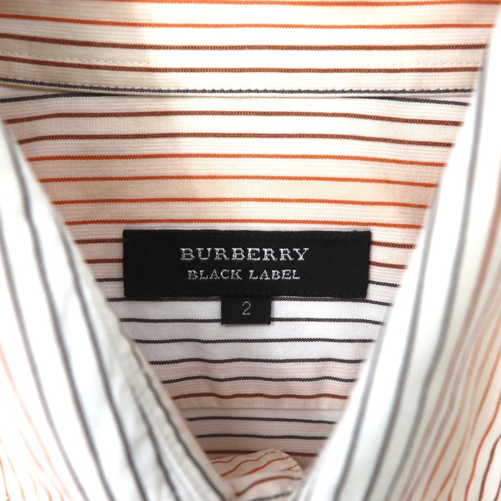 BURBERRY BLACK LABEL 半袖プルオーバーシャツ 2 ホワイト ボーダー コットン スモールロゴ刺繍_画像4